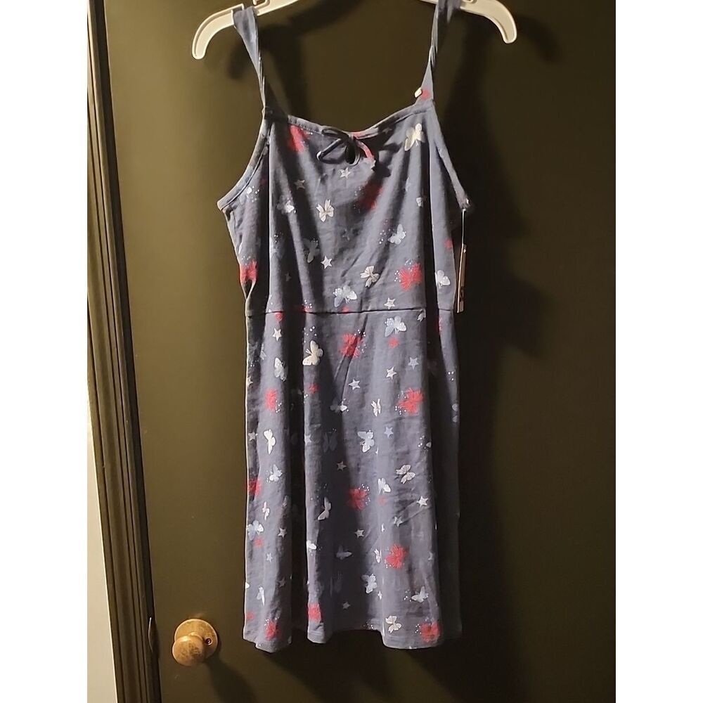 SO Navy Butterfly Print Sundress with Red Accents